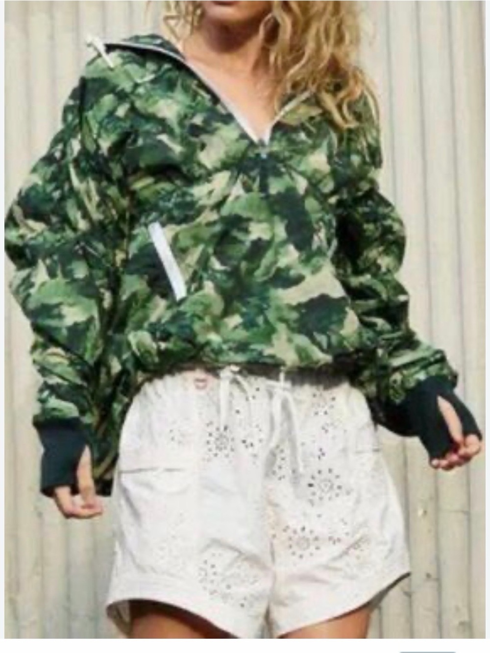 FP Movement by Free People Green Camo Half-Zip Bomber Jacket
